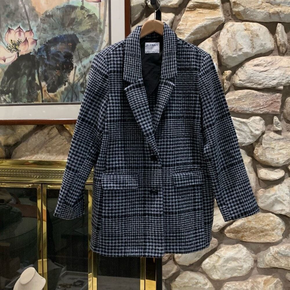 Old navy soft brushed oversized women’s houndstooth blazer Preppy classic Americ